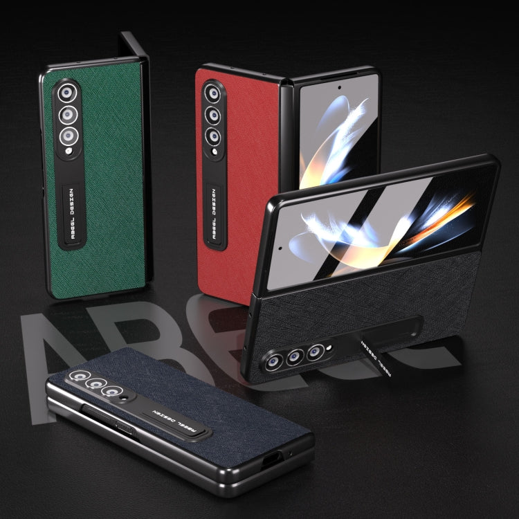 Integrated Cross Texture Genuine Leather Phone Case with Holder, For Samsung Galaxy Z Fold3 5G, For Samsung Galaxy Z Fold4 5G