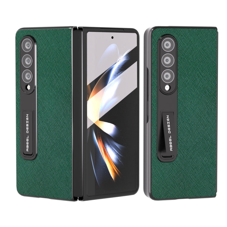 Integrated Cross Texture Genuine Leather Phone Case with Holder, For Samsung Galaxy Z Fold3 5G, For Samsung Galaxy Z Fold4 5G