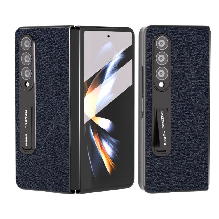Integrated Cross Texture Genuine Leather Phone Case with Holder, For Samsung Galaxy Z Fold3 5G, For Samsung Galaxy Z Fold4 5G