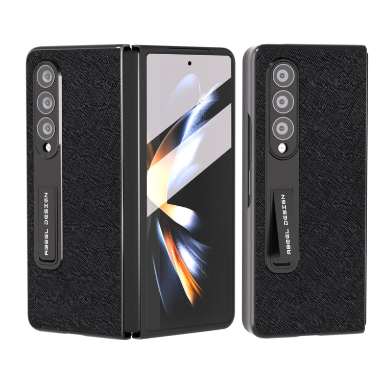 Integrated Cross Texture Genuine Leather Phone Case with Holder, For Samsung Galaxy Z Fold3 5G, For Samsung Galaxy Z Fold4 5G