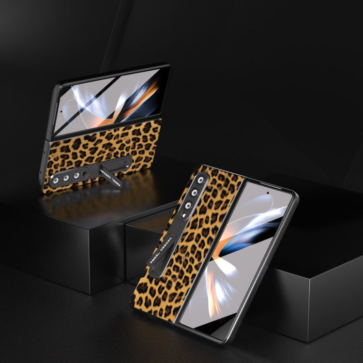 Integrated Black Edge Leopard Phone Case with Holder, For Samsung Galaxy Z Fold3 5G, For Samsung Galaxy Z Fold4 5G