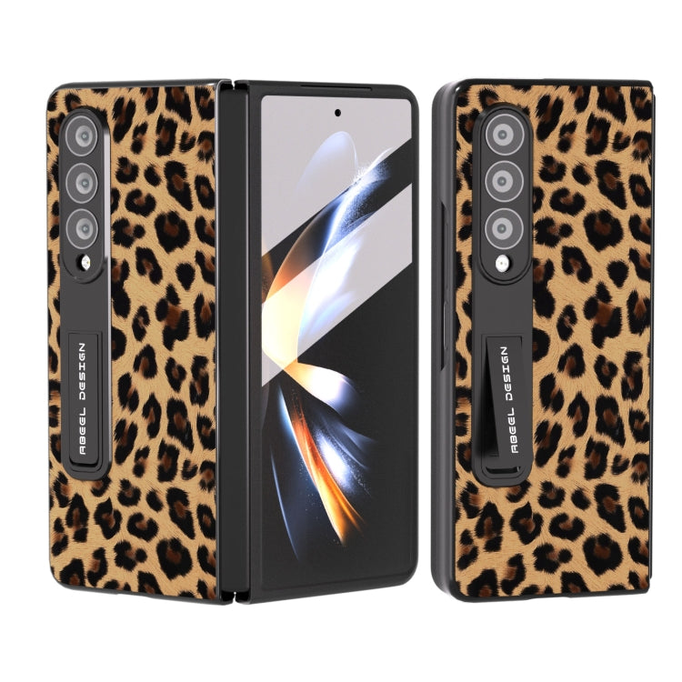 Integrated Black Edge Leopard Phone Case with Holder, For Samsung Galaxy Z Fold3 5G, For Samsung Galaxy Z Fold4 5G