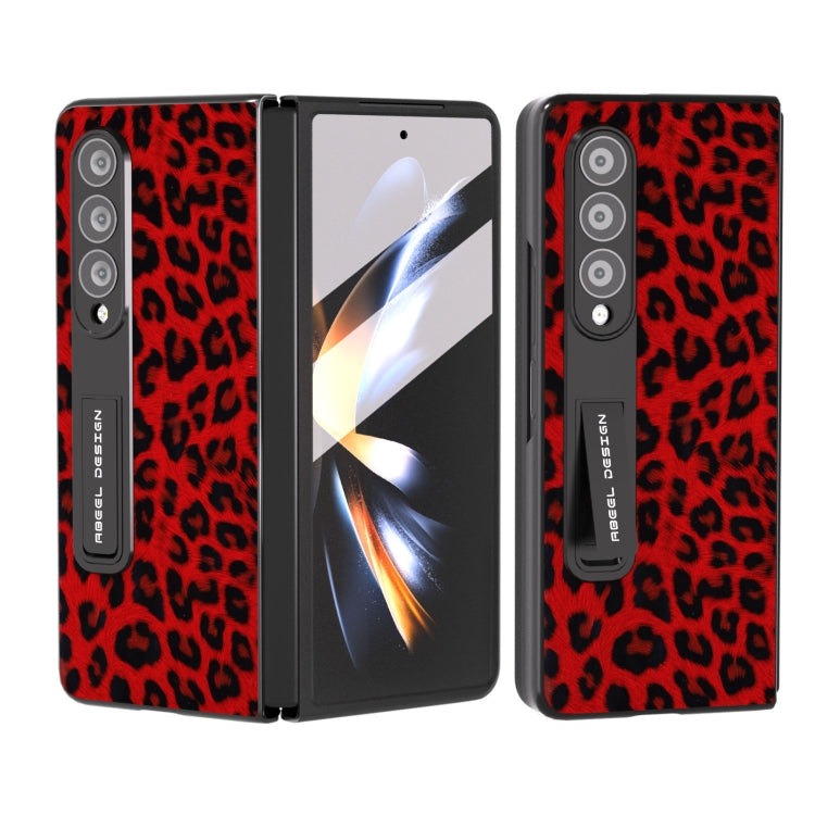 Integrated Black Edge Leopard Phone Case with Holder, For Samsung Galaxy Z Fold3 5G, For Samsung Galaxy Z Fold4 5G