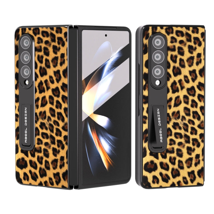 Integrated Black Edge Leopard Phone Case with Holder, For Samsung Galaxy Z Fold3 5G, For Samsung Galaxy Z Fold4 5G
