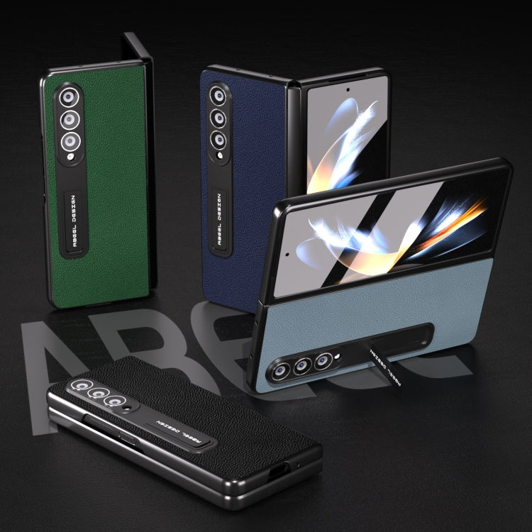 ABEEL Integrated Black Edge Genuine Leather Mino Phone Case with Holder, For Samsung Galaxy Z Fold3 5G, For Samsung Galaxy Z Fold5, For Samsung Galaxy Z Fold4 5G