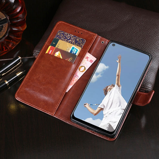 Durable OPPO Ace2 leather wallet case showing textured surface and stitched edge details