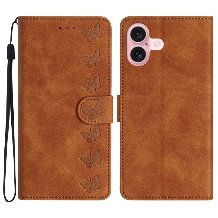 Seven Butterflies Embossed Leather Phone Case, For iPhone Air, For iPhone 16 Pro Max, For iPhone 16 Pro, For iPhone 16 Plus