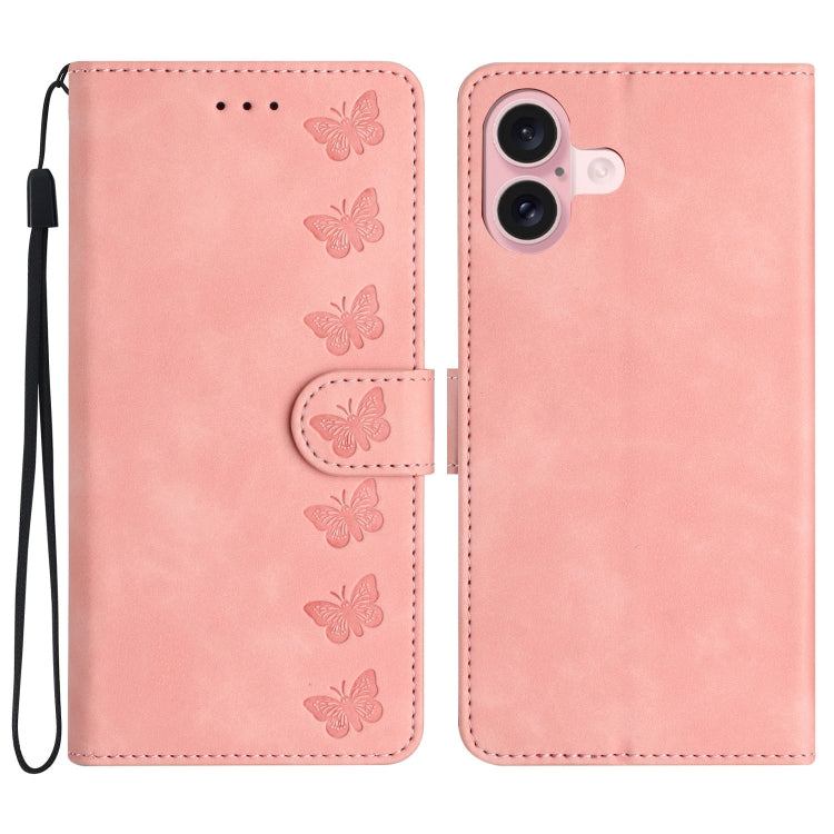 Seven Butterflies Embossed Leather Phone Case, For iPhone Air, For iPhone 16 Pro Max, For iPhone 16 Pro, For iPhone 16 Plus