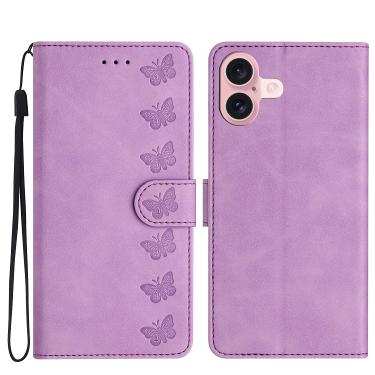 Seven Butterflies Embossed Leather Phone Case, For iPhone Air, For iPhone 16 Pro Max, For iPhone 16 Pro, For iPhone 16 Plus