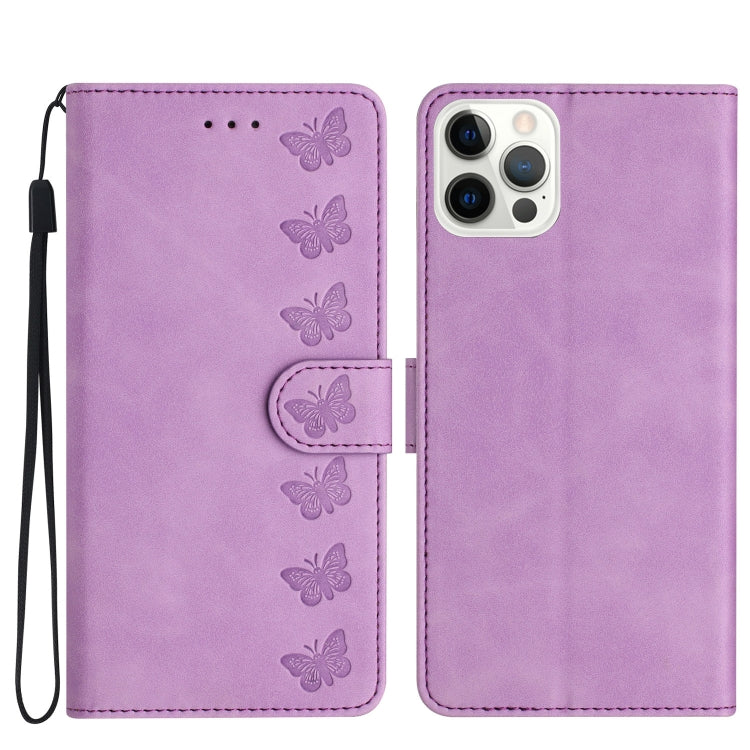 Seven Butterflies Embossed Leather Phone Case, For iPhone Air, For iPhone 16 Pro Max, For iPhone 16 Pro, For iPhone 16 Plus