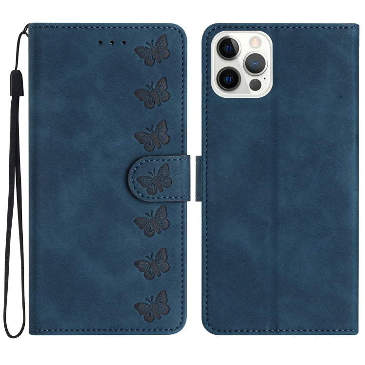 Seven Butterflies Embossed Leather Phone Case, For iPhone Air, For iPhone 16 Pro Max, For iPhone 16 Pro, For iPhone 16 Plus