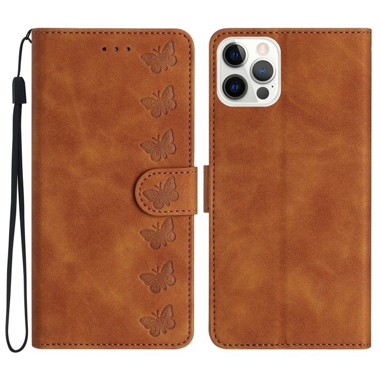 Seven Butterflies Embossed Leather Phone Case, For iPhone Air, For iPhone 16 Pro Max, For iPhone 16 Pro, For iPhone 16 Plus