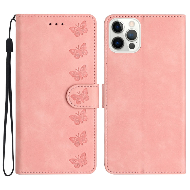 Seven Butterflies Embossed Leather Phone Case, For iPhone Air, For iPhone 16 Pro Max, For iPhone 16 Pro, For iPhone 16 Plus