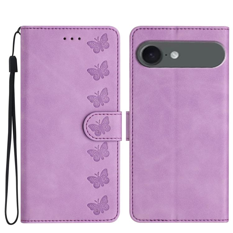 Seven Butterflies Embossed Leather Phone Case, For iPhone Air, For iPhone 16 Pro Max, For iPhone 16 Pro, For iPhone 16 Plus