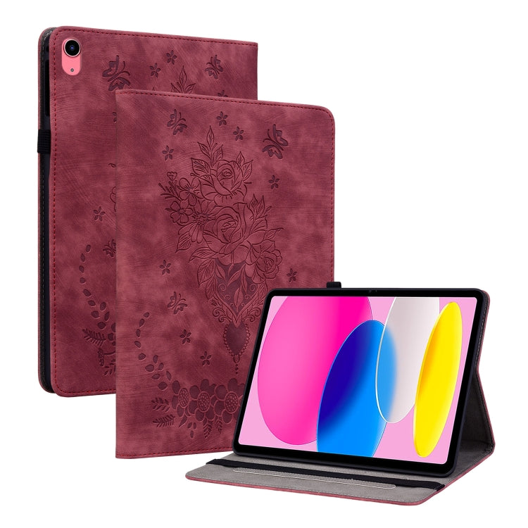 Étui en cuir gaufré motif papillon et rose pour iPad 10e génération 10.9 (2022)