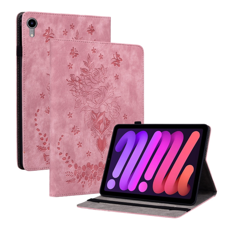 Butterfly Rose Embossed Leather Smart Tablet Case, For iPad Air 11 2025 / 2024, For iPad mini 2024 / mini 6, For iPad Pro 11 2024, For iPad 10.2 2021 / Air 10.5 2019