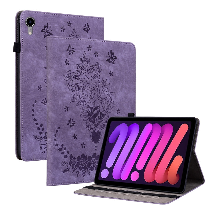 Butterfly Rose Embossed Leather Smart Tablet Case, For iPad Air 11 2025 / 2024, For iPad mini 2024 / mini 6, For iPad Pro 11 2024, For iPad 10.2 2021 / Air 10.5 2019