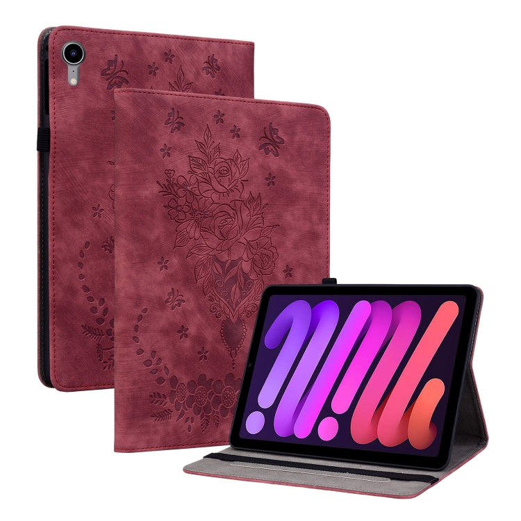 Butterfly Rose Embossed Leather Smart Tablet Case, For iPad Air 11 2025 / 2024, For iPad mini 2024 / mini 6, For iPad Pro 11 2024, For iPad 10.2 2021 / Air 10.5 2019