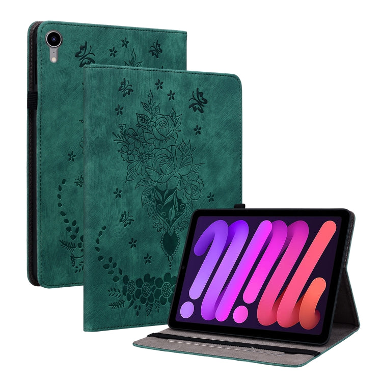 Butterfly Rose Embossed Leather Smart Tablet Case, For iPad Air 11 2025 / 2024, For iPad mini 2024 / mini 6, For iPad Pro 11 2024, For iPad 10.2 2021 / Air 10.5 2019