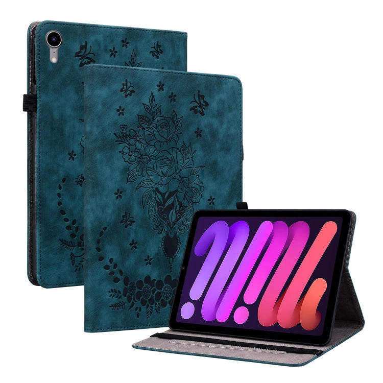 Butterfly Rose Embossed Leather Smart Tablet Case, For iPad Air 11 2025 / 2024, For iPad mini 2024 / mini 6, For iPad Pro 11 2024, For iPad 10.2 2021 / Air 10.5 2019
