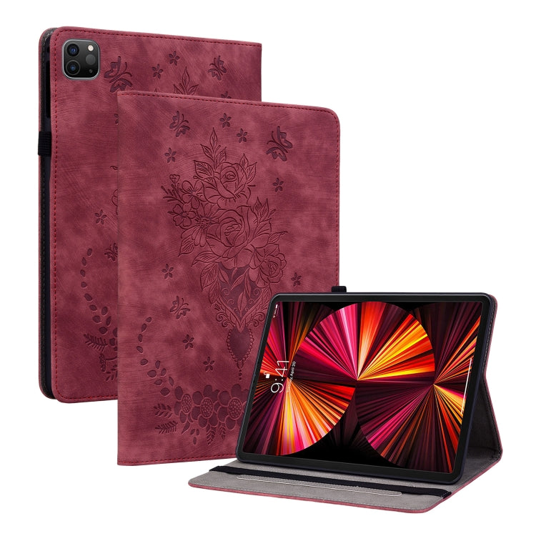 Butterfly Rose Embossed Leather Smart Tablet Case, For iPad Pro 11 2021 / Air 4 2020, For iPad mini 5 / 4 / 3 / 2 / 1, For iPad 9.7 2018 / 2017 / Air / Air 2