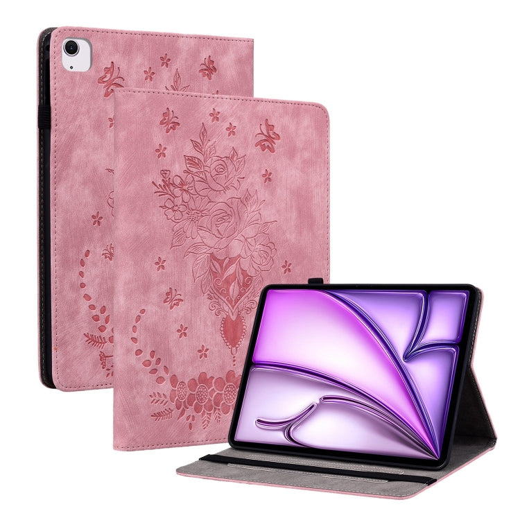 Butterfly Rose Embossed Leather Smart Tablet Case, For iPad Air 11 2025 / 2024, For iPad mini 2024 / mini 6, For iPad Pro 11 2024, For iPad 10.2 2021 / Air 10.5 2019