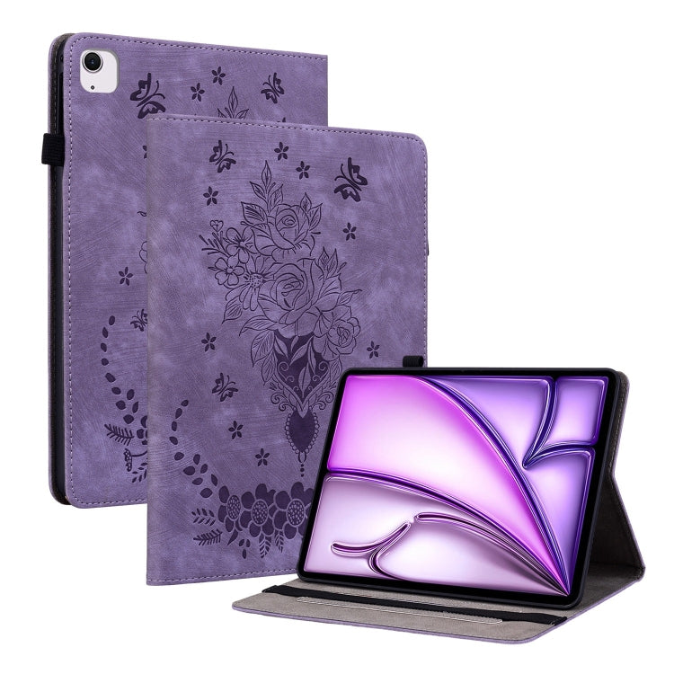 Butterfly Rose Embossed Leather Smart Tablet Case, For iPad Air 11 2025 / 2024, For iPad mini 2024 / mini 6, For iPad Pro 11 2024, For iPad 10.2 2021 / Air 10.5 2019