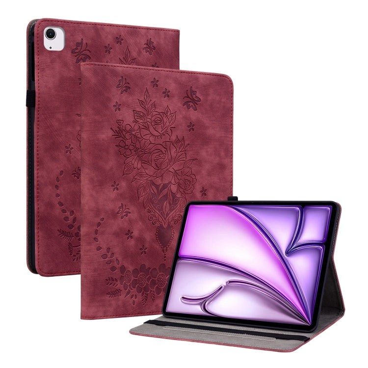 Butterfly Rose Embossed Leather Smart Tablet Case, For iPad Air 11 2025 / 2024, For iPad mini 2024 / mini 6, For iPad Pro 11 2024, For iPad 10.2 2021 / Air 10.5 2019