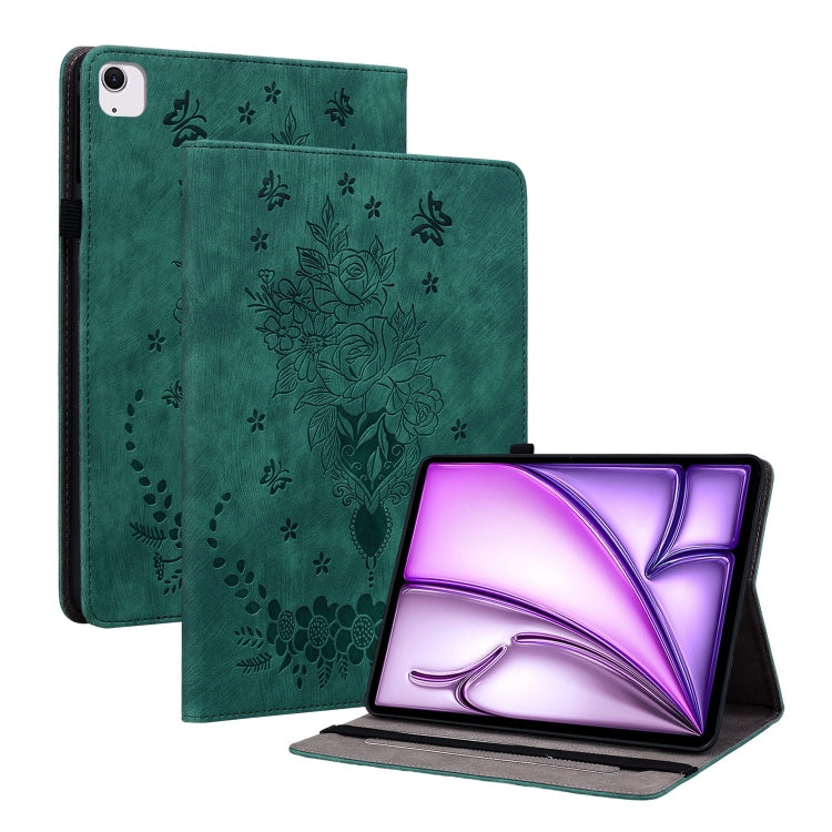 Butterfly Rose Embossed Leather Smart Tablet Case, For iPad Air 11 2025 / 2024, For iPad mini 2024 / mini 6, For iPad Pro 11 2024, For iPad 10.2 2021 / Air 10.5 2019