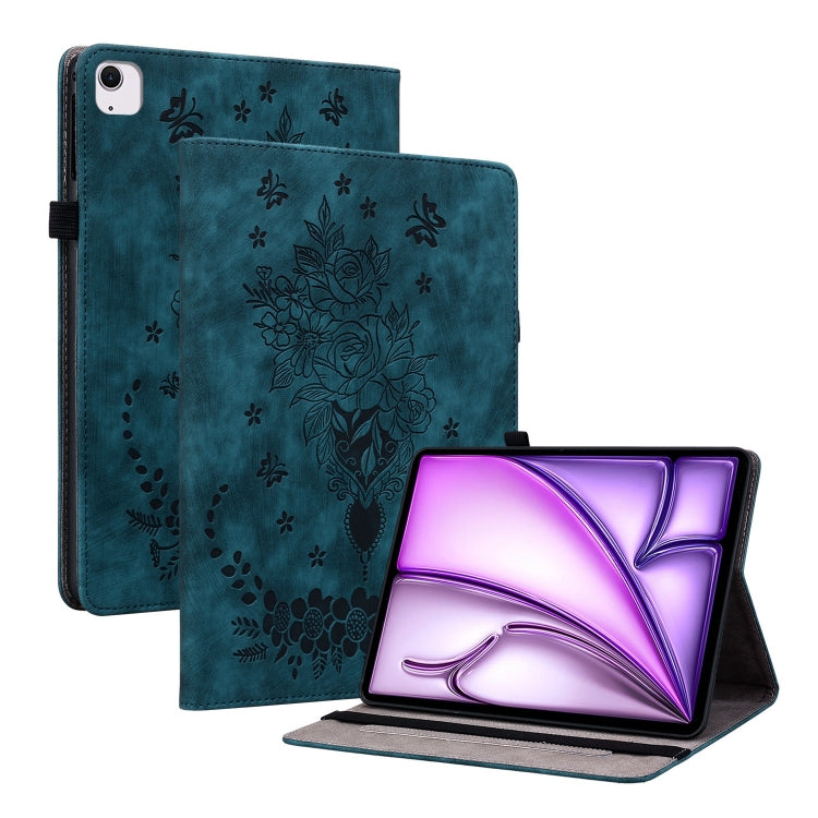 Butterfly Rose Embossed Leather Smart Tablet Case, For iPad Air 11 2025 / 2024, For iPad mini 2024 / mini 6, For iPad Pro 11 2024, For iPad 10.2 2021 / Air 10.5 2019