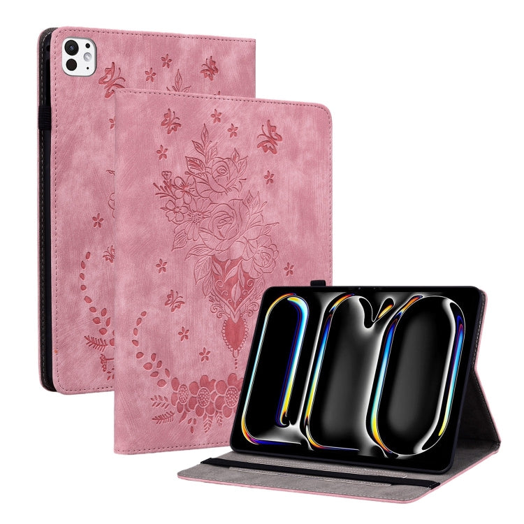 Butterfly Rose Embossed Leather Smart Tablet Case, For iPad Air 11 2025 / 2024, For iPad mini 2024 / mini 6, For iPad Pro 11 2024, For iPad 10.2 2021 / Air 10.5 2019