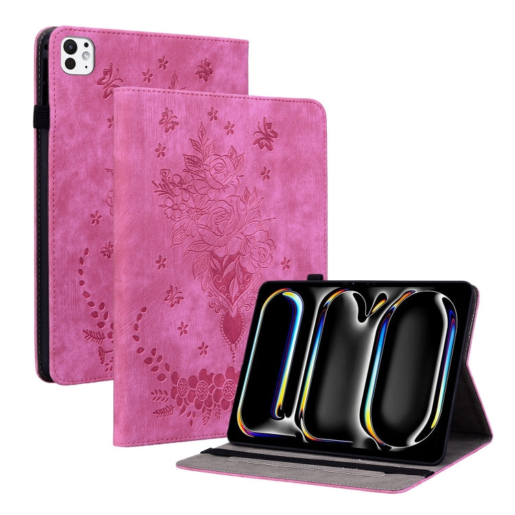 Butterfly Rose Embossed Leather Smart Tablet Case, For iPad Air 11 2025 / 2024, For iPad mini 2024 / mini 6, For iPad Pro 11 2024, For iPad 10.2 2021 / Air 10.5 2019