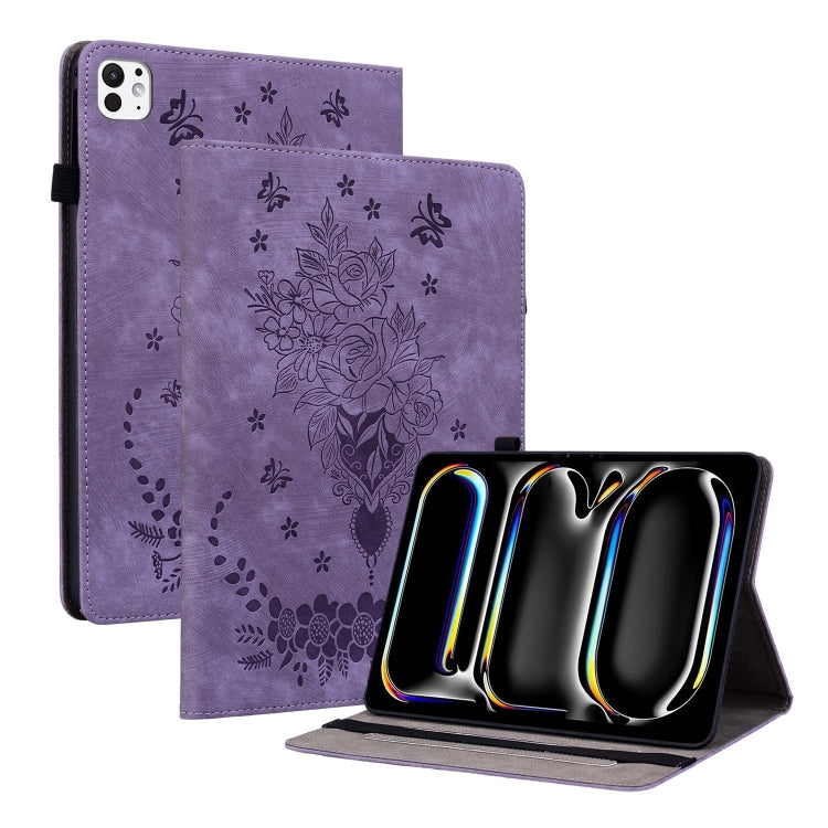 Butterfly Rose Embossed Leather Smart Tablet Case, For iPad Air 11 2025 / 2024, For iPad mini 2024 / mini 6, For iPad Pro 11 2024, For iPad 10.2 2021 / Air 10.5 2019