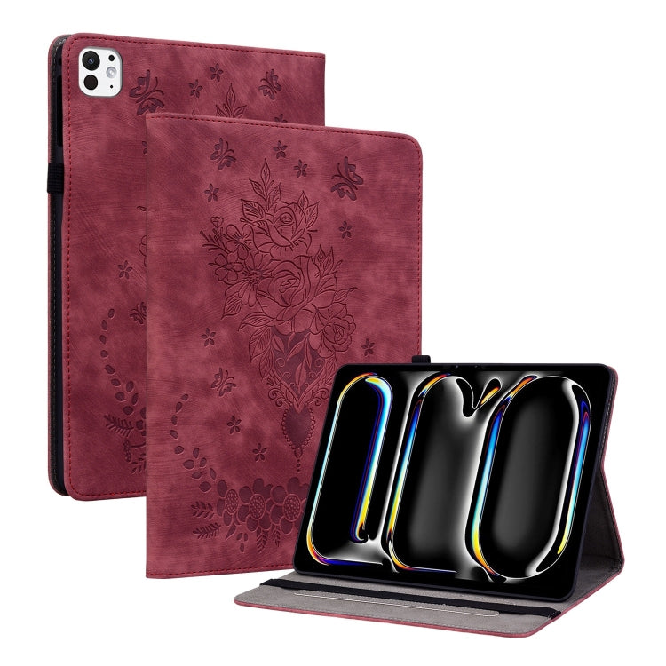 Butterfly Rose Embossed Leather Smart Tablet Case, For iPad Air 11 2025 / 2024, For iPad mini 2024 / mini 6, For iPad Pro 11 2024, For iPad 10.2 2021 / Air 10.5 2019