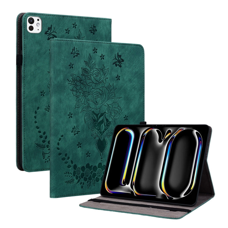 Butterfly Rose Embossed Leather Smart Tablet Case, For iPad Air 11 2025 / 2024, For iPad mini 2024 / mini 6, For iPad Pro 11 2024, For iPad 10.2 2021 / Air 10.5 2019