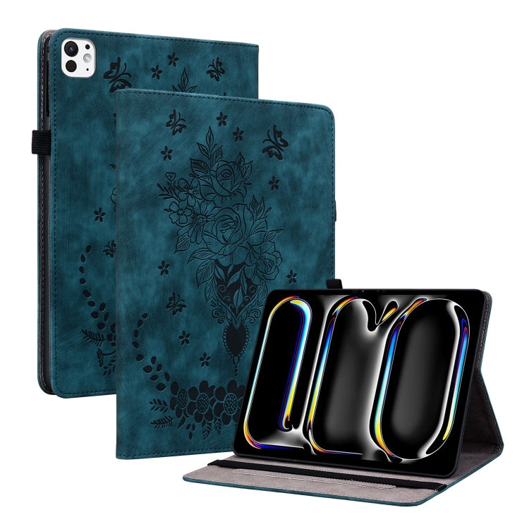 Butterfly Rose Embossed Leather Smart Tablet Case, For iPad Air 11 2025 / 2024, For iPad mini 2024 / mini 6, For iPad Pro 11 2024, For iPad 10.2 2021 / Air 10.5 2019