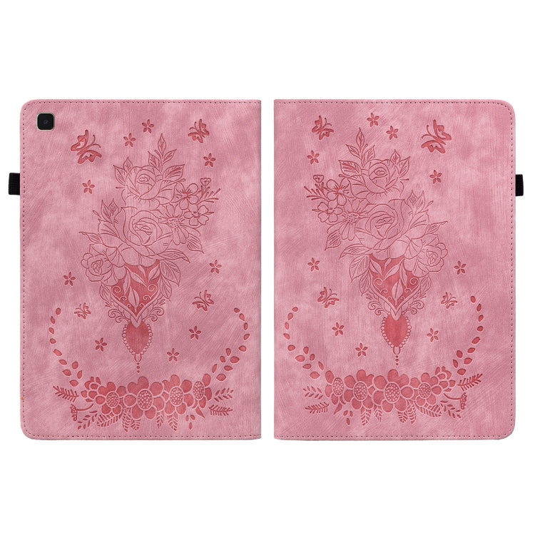 Butterfly Rose Embossed Leather Smart Tablet Case, For Samsung Galaxy Tab A7 10.4 2020 T500, For Samsung Galaxy Tab A8 10.5 2021 X205, For Samsung Galaxy Tab S6 Lite P610