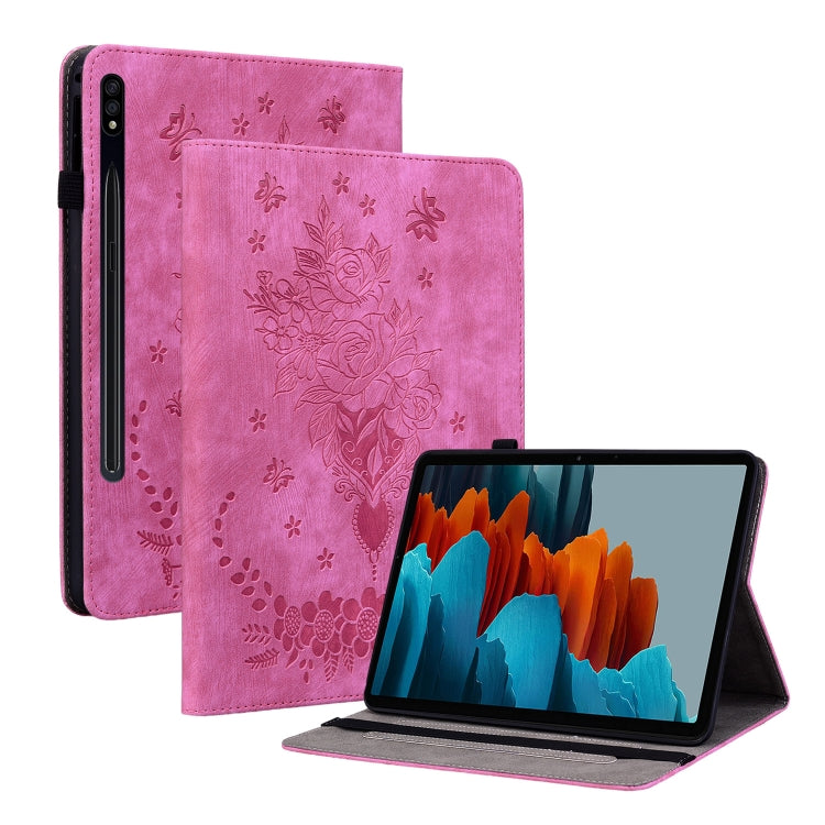 Butterfly Rose Embossed Leather Tablet Case, For Samsung Galaxy Tab S9, For Samsung Galaxy Tab S9+, For Samsung Galaxy Tab S8+ / S7+ / S7 FE, For Samsung Galaxy Tab S7 / S8