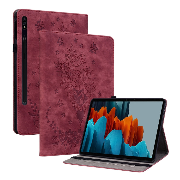 Butterfly Rose Embossed Leather Tablet Case, For Samsung Galaxy Tab S9, For Samsung Galaxy Tab S9+, For Samsung Galaxy Tab S8+ / S7+ / S7 FE, For Samsung Galaxy Tab S7 / S8