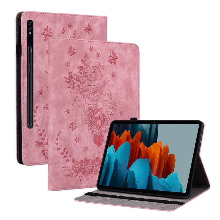 Butterfly Rose Embossed Leather Tablet Case, For Samsung Galaxy Tab S9, For Samsung Galaxy Tab S9+, For Samsung Galaxy Tab S8+ / S7+ / S7 FE, For Samsung Galaxy Tab S7 / S8