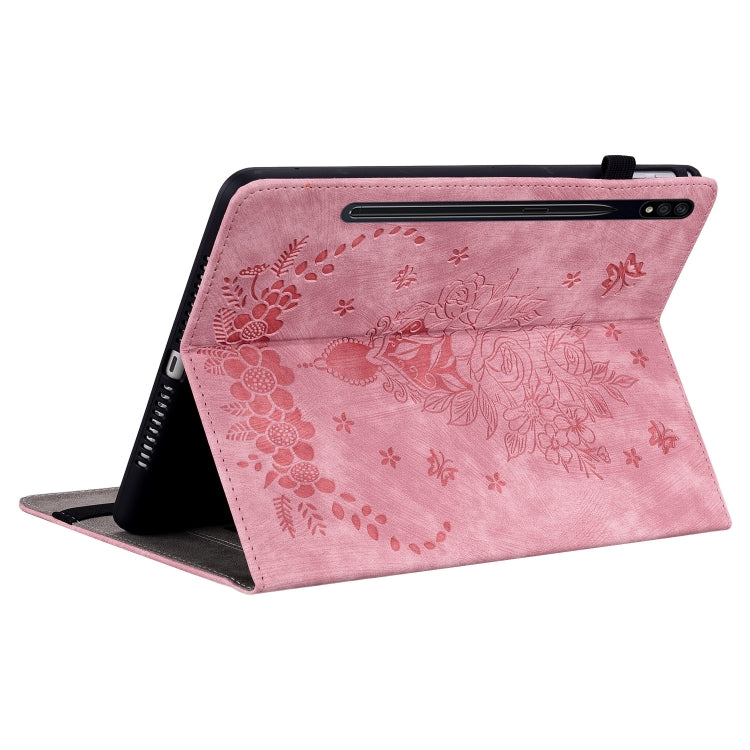 Butterfly Rose Embossed Leather Tablet Case, For Samsung Galaxy Tab S9, For Samsung Galaxy Tab S9+, For Samsung Galaxy Tab S8+ / S7+ / S7 FE, For Samsung Galaxy Tab S7 / S8