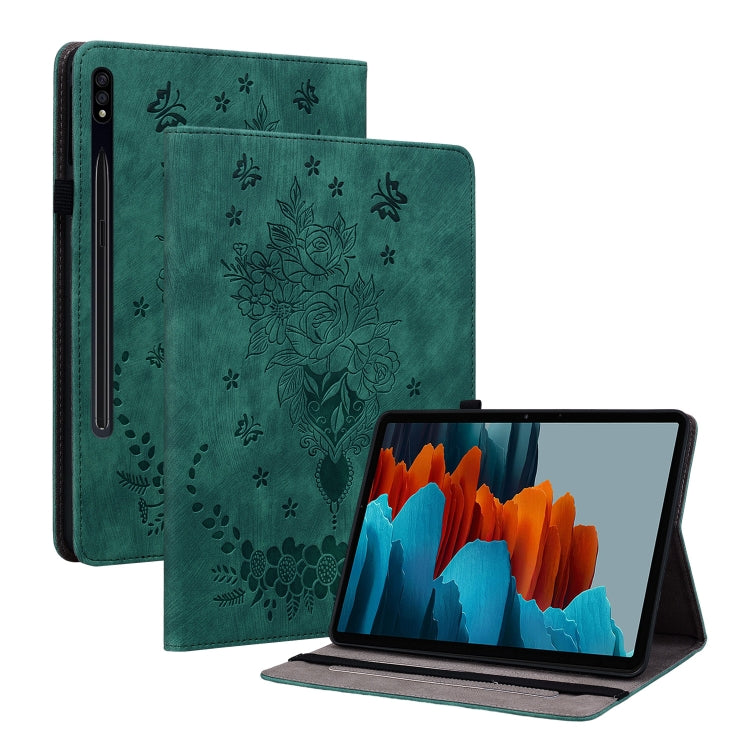 Butterfly Rose Embossed Leather Tablet Case, For Samsung Galaxy Tab S9, For Samsung Galaxy Tab S9+, For Samsung Galaxy Tab S8+ / S7+ / S7 FE, For Samsung Galaxy Tab S7 / S8