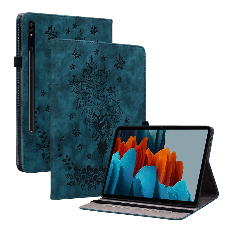 Butterfly Rose Embossed Leather Tablet Case, For Samsung Galaxy Tab S9, For Samsung Galaxy Tab S9+, For Samsung Galaxy Tab S8+ / S7+ / S7 FE, For Samsung Galaxy Tab S7 / S8