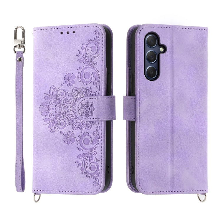 Skin-feel Flowers Embossed Wallet Leather Phone Case