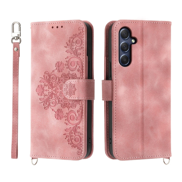 Skin-feel Flowers Embossed Wallet Leather Phone Case