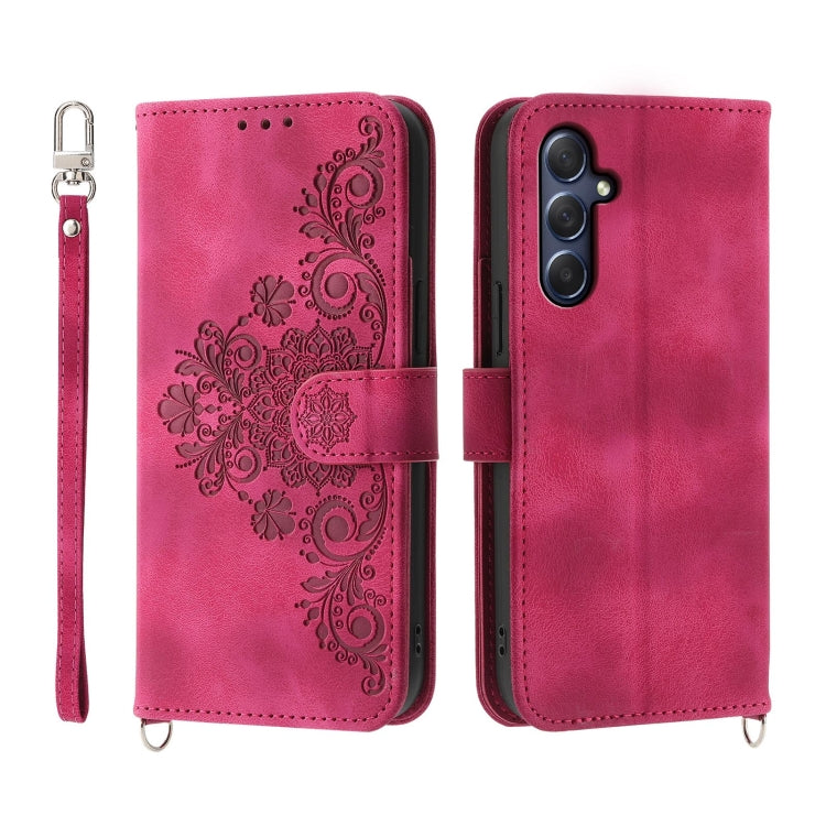 Skin-feel Flowers Embossed Wallet Leather Phone Case