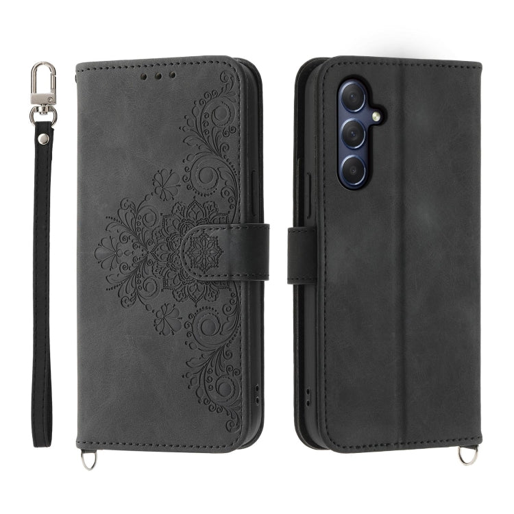 Skin-feel Flowers Embossed Wallet Leather Phone Case