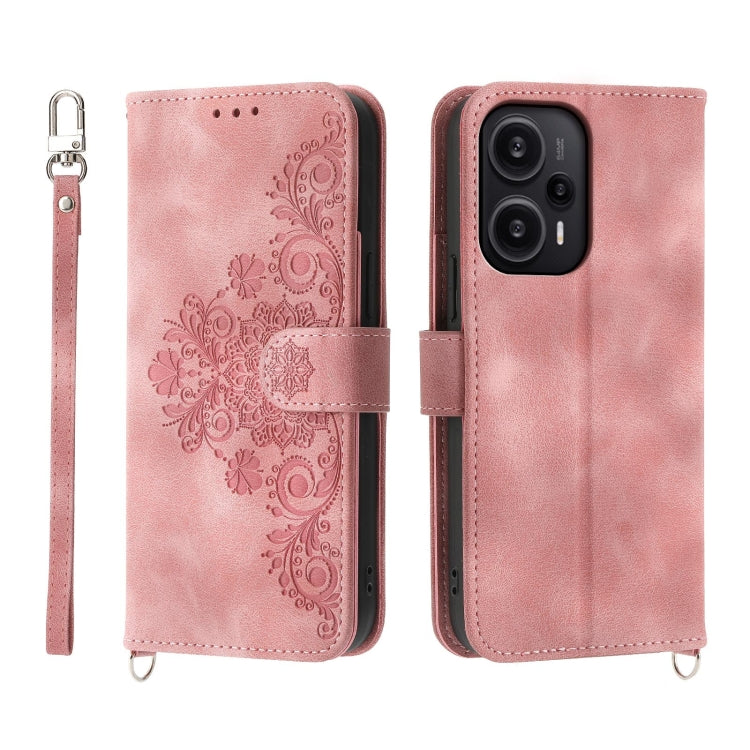 Skin-feel Flowers Embossed Wallet Leather Phone Case