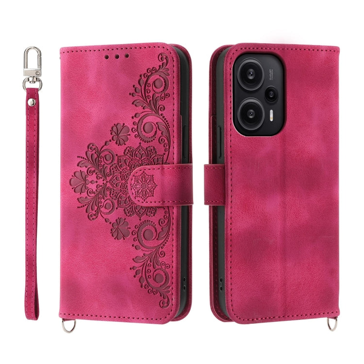 Skin-feel Flowers Embossed Wallet Leather Phone Case