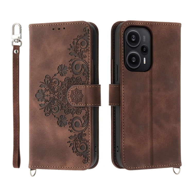 Skin-feel Flowers Embossed Wallet Leather Phone Case